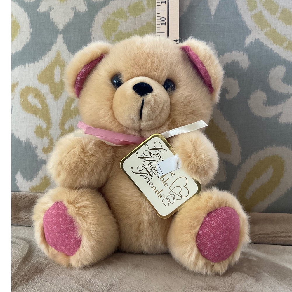 DanDee Loveable Huggable Friends Teddy Bear Tan Pink Floral Plush Y73671 10in